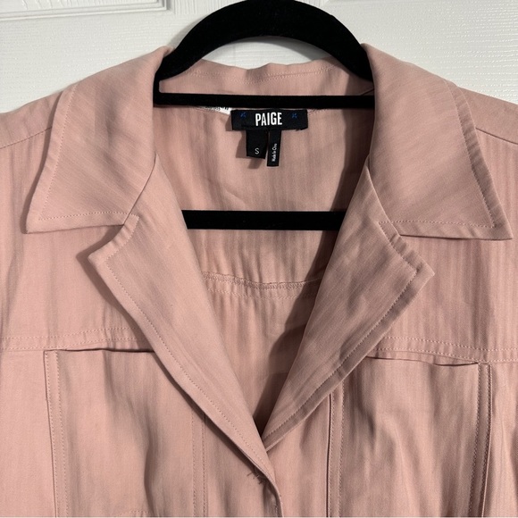 Paige Mayslie dress size S, button front, flounce hem, belt, textured, Twee - Picture 5 of 15